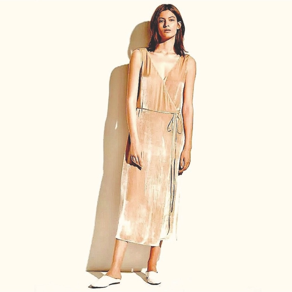 NWT Vince Wrap Velvet Midi Dress -‘Panne’ in Champagne - Size Medium